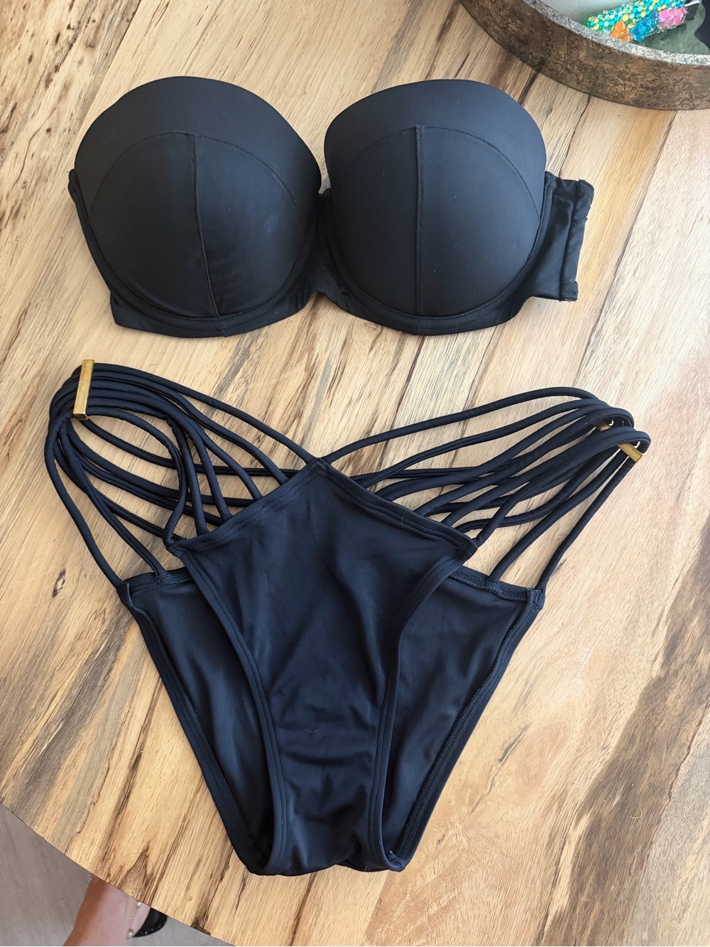 Victoria's Secret Black Strap Detail Bandeau Bikini Set